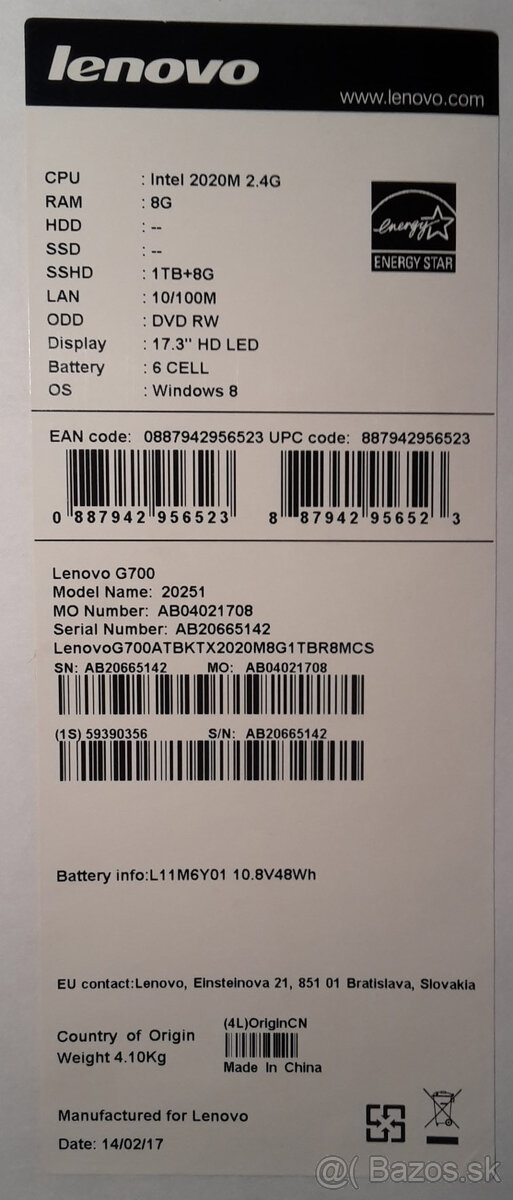 Lenovo G700 notebook - 8