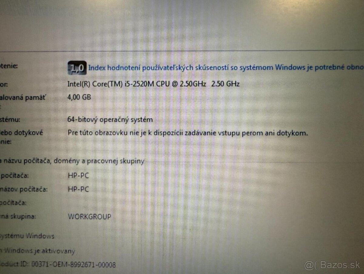 Notebook HP EliteBook 8460p i5 / 4GB RAM / 320GB HDD / WIN 7 - 8