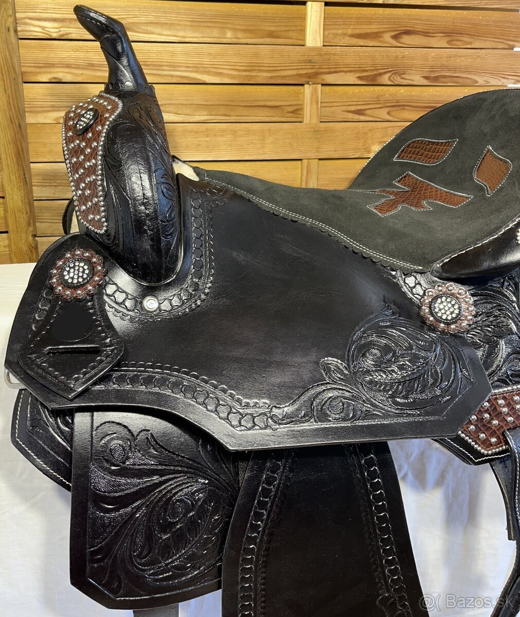 Westernový sedlový komplet 23) černé Floral hnědý krokodýl - 8