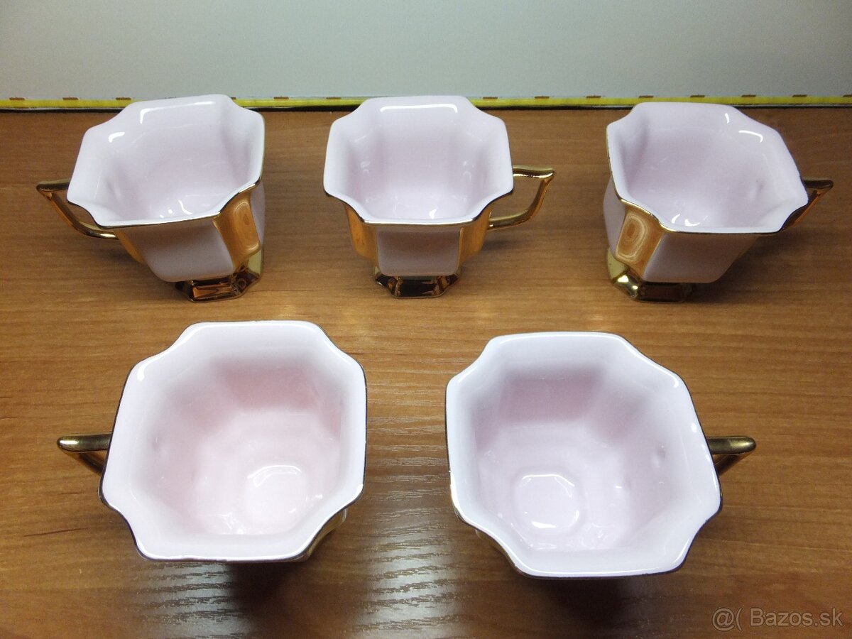 Šapo Empír, růžový porcelán Chodov, šálky s podšálky. - 8