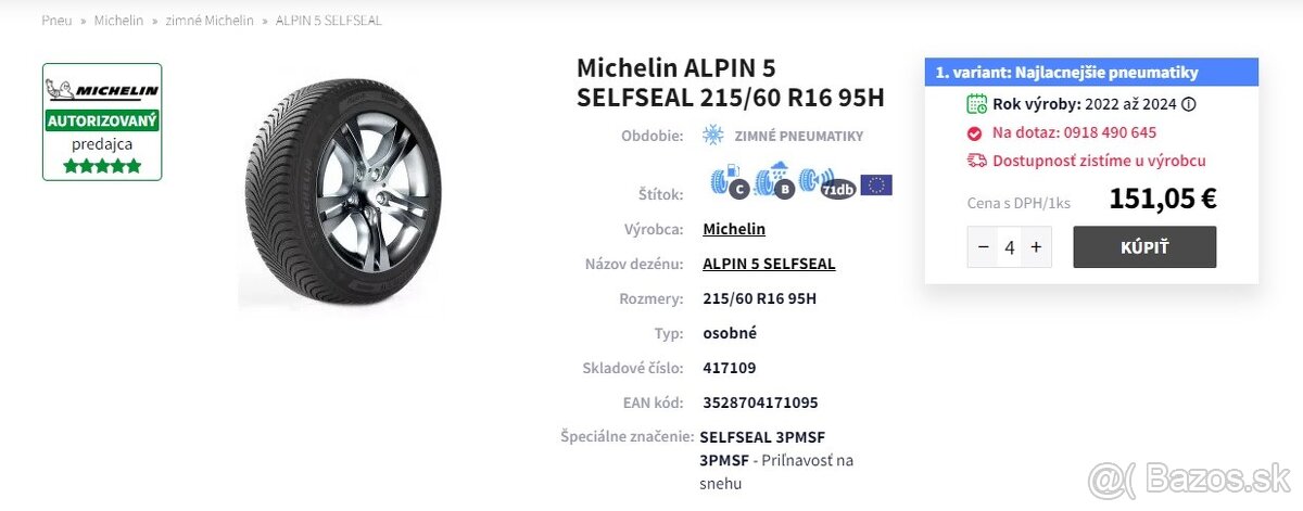 MICHELIN ALPIN 5 215/60 R16 95H SELFSEAL Zimne - 8
