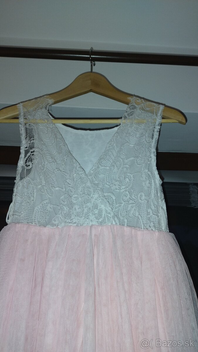 Detské ružové slávnostné šaty s čelenkou - 8