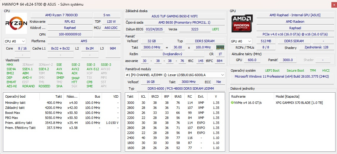 AMD Ryzen 7 7800X3D, B650, 32GB RAM, 1TB NVMe SSD, WiFi/BT - 8