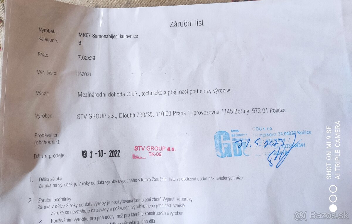 samonabíjacia guľovnica MK67 STV (Sa. vz 58) 7.62x39) - 8