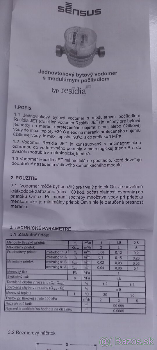 Vodomer bytovy 1/2"x3/4" - 8