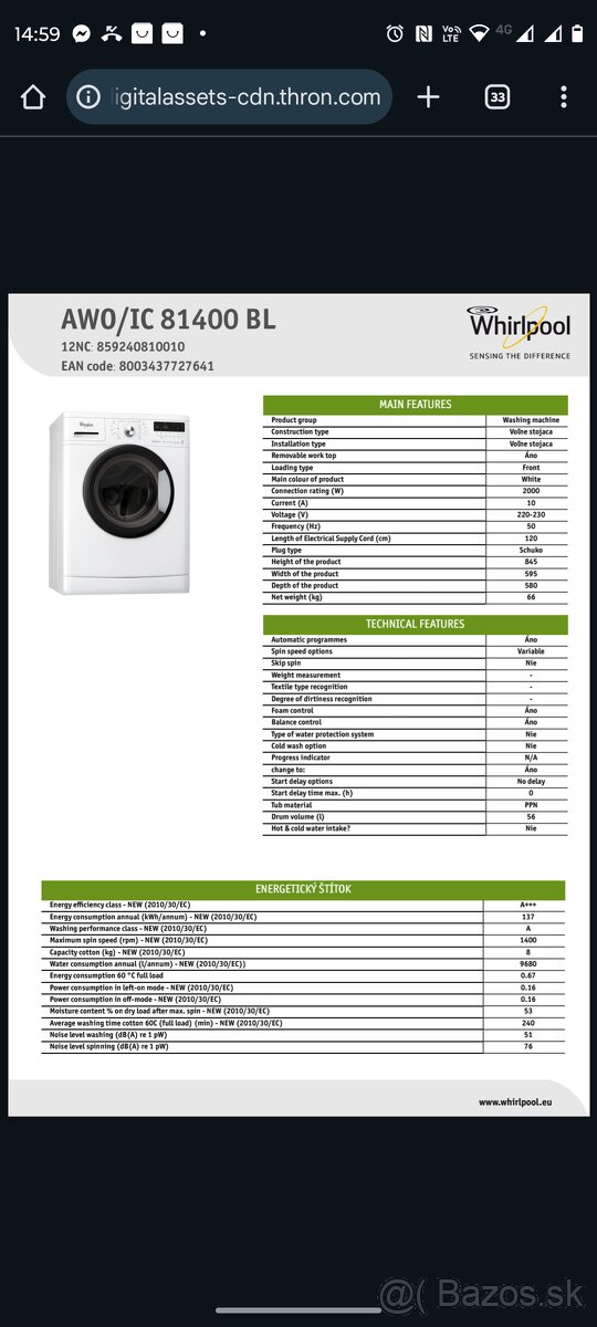 whirlpool awo/ic 81400 bl - 8