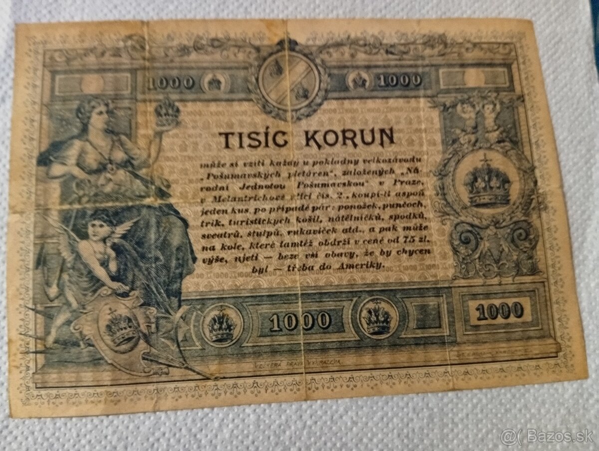 Veľmi vzácna 1000 Korún 1919 - 8