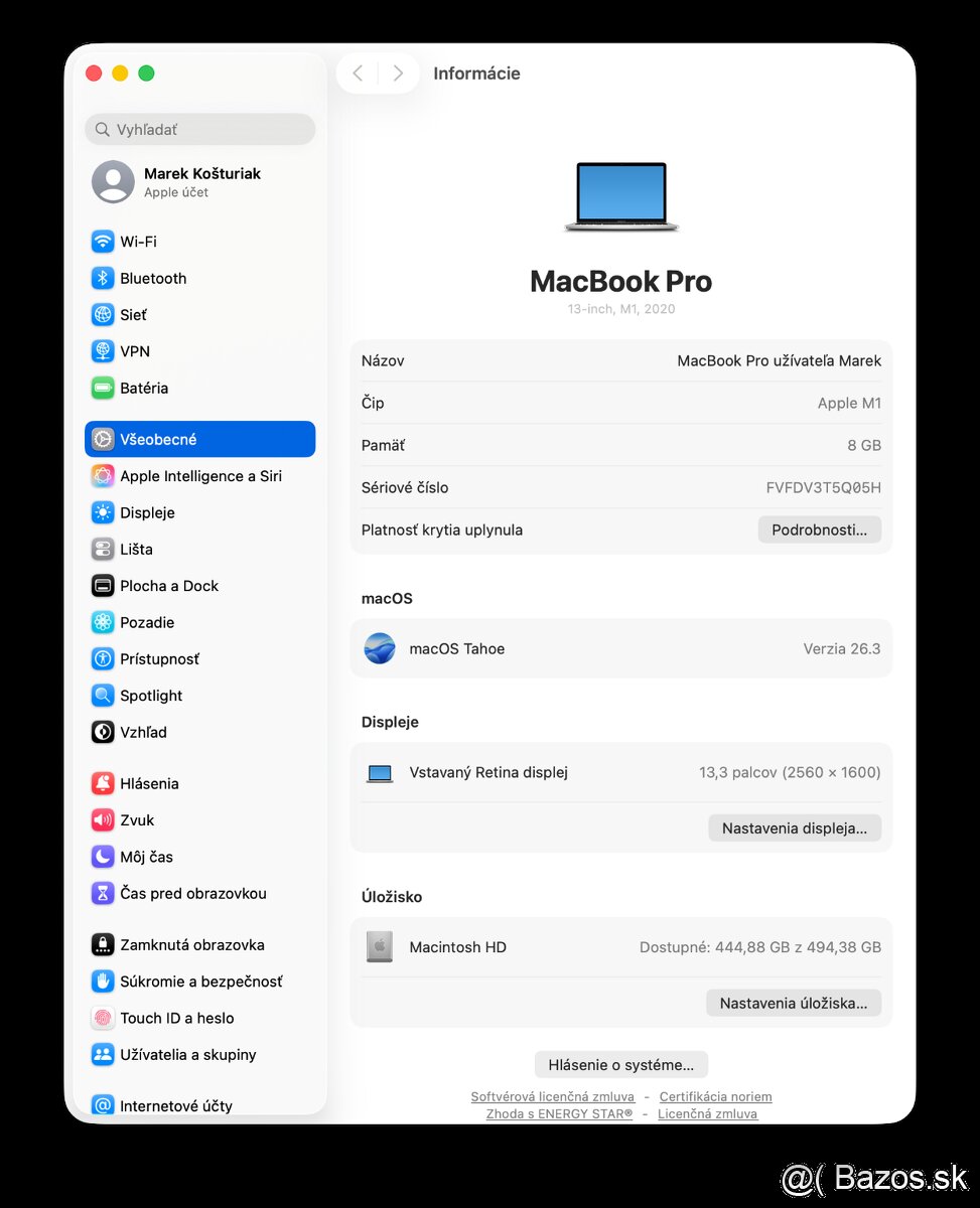 Apple MacBook Pro 13" (2020) – SK, M1, 8 GB RAM, 512 GB SSD - 8