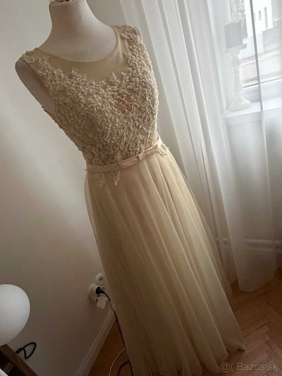 Spolocenske kremove plesove / svadobne saty - 8