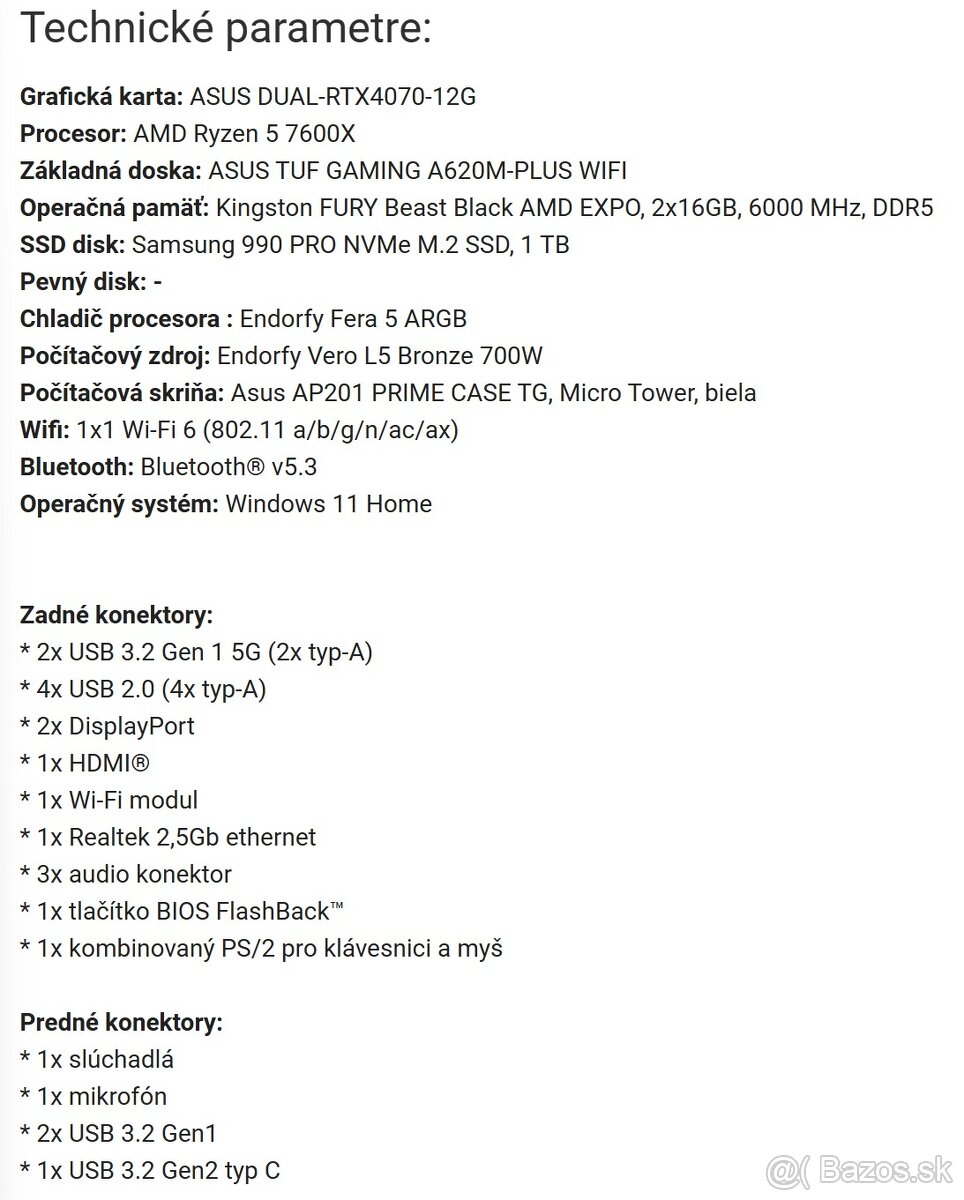 ASUS PRIME Gaming PC (Ryzen5/32GB/1TB/RTX4070) + ZÁRUKA - 8