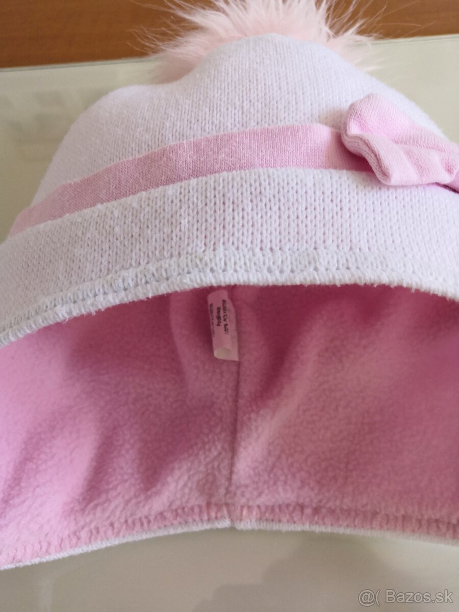 Zimná čiapka - biela s mašľou v.48-50 - 8