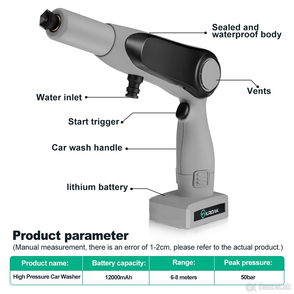 Kvalitná Nabíjacia Tlaková Čistiaca Pištoľ KROAK + Kufrík - 8