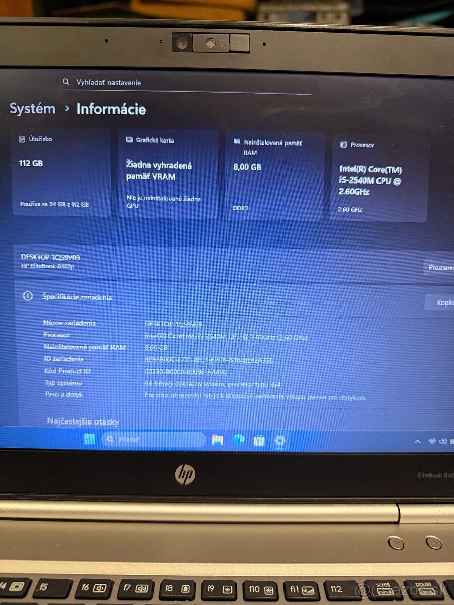 Predám HP EliteBook 8460p i5/8GB/128GB/W11Pro/MS2019 - 8