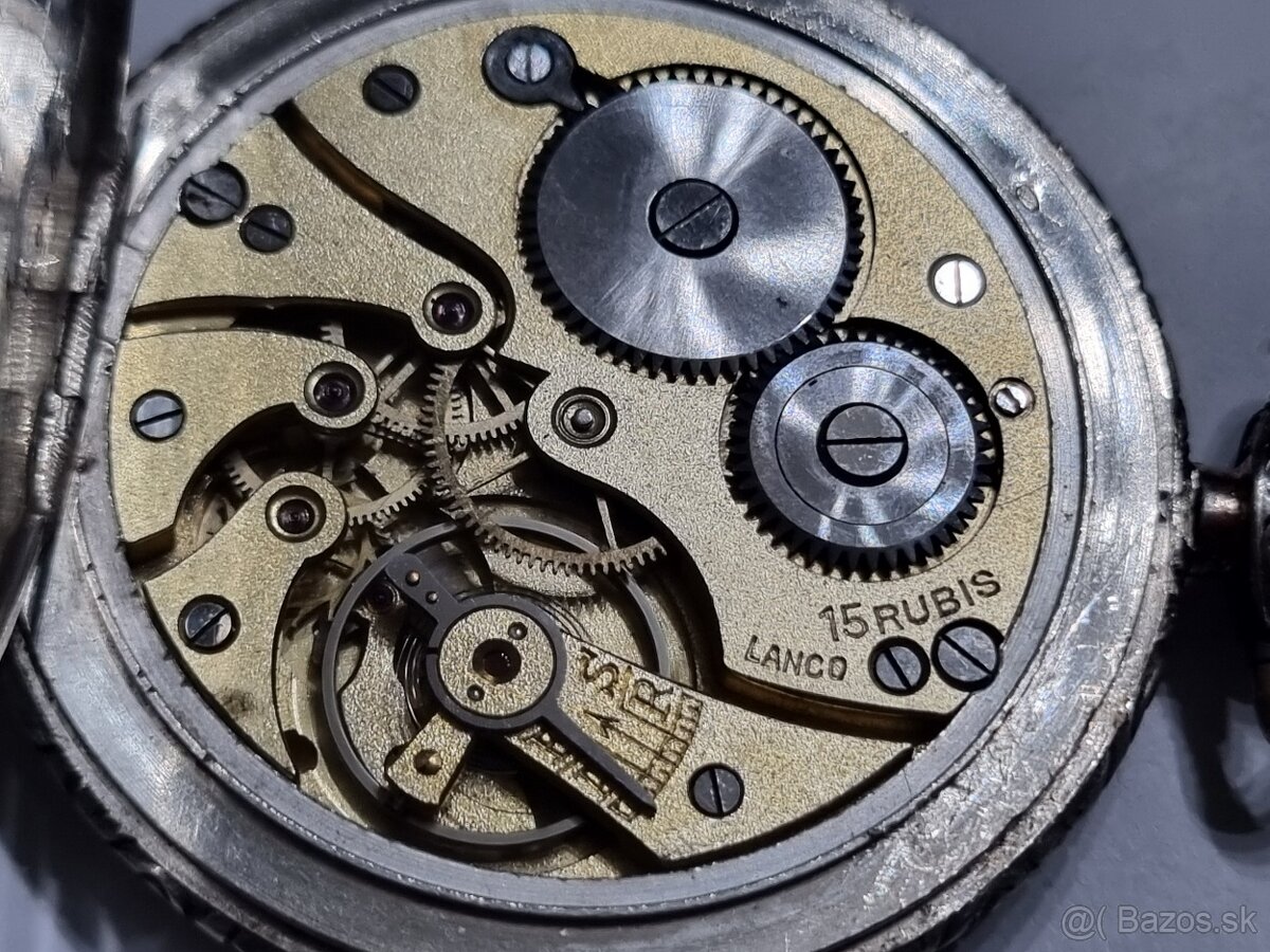 Strieborné, vreckové hodinky,Lanco. - 8