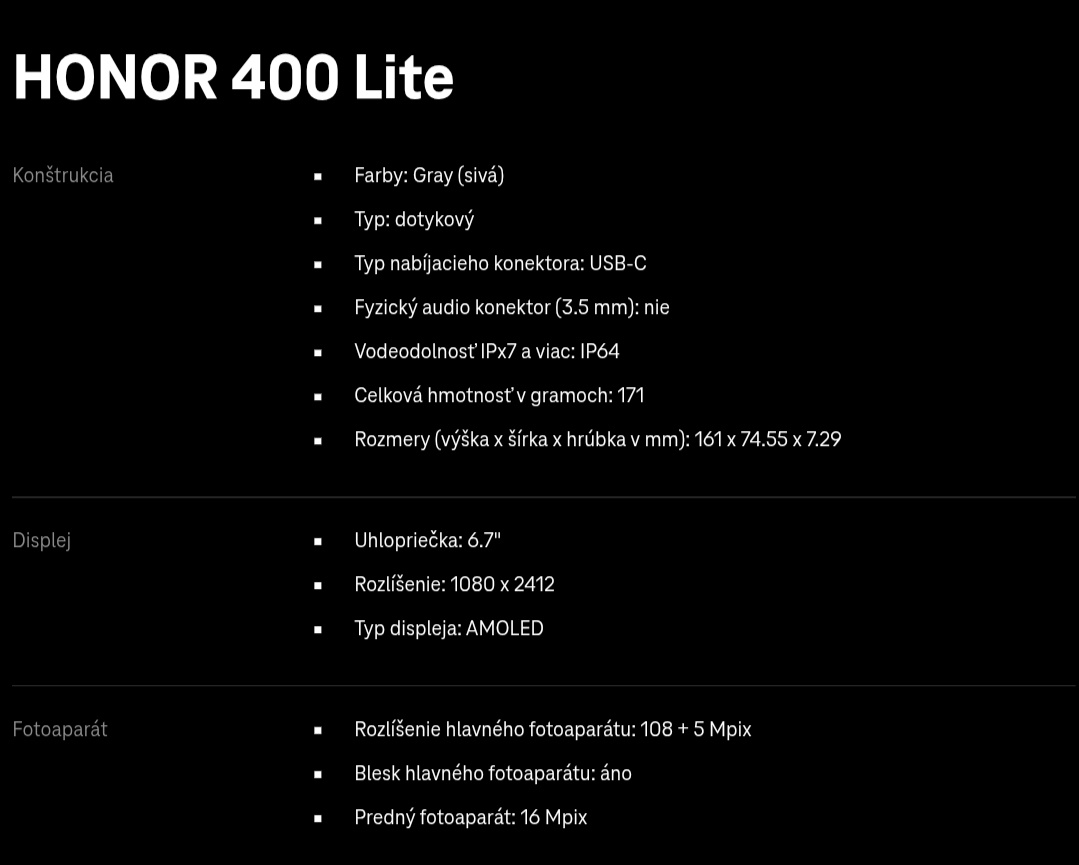 Predám nový nerozbalený HONOR 400 Lite 5G 8 GB / 256 GB - 8