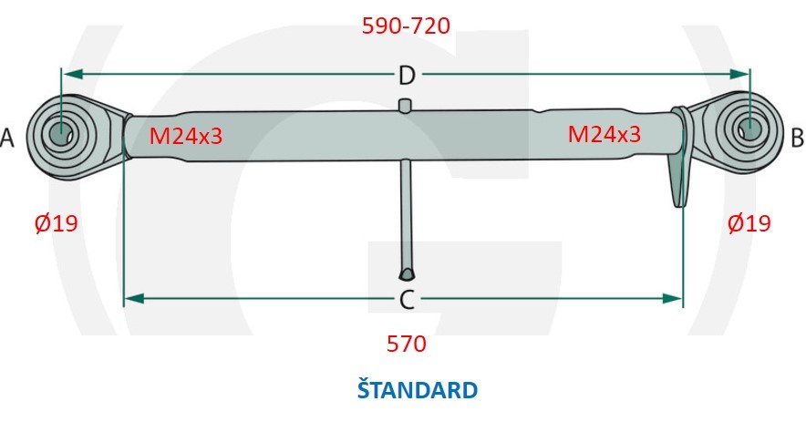Tretí bod, tiahlo, vzpera 19mm oko - 8