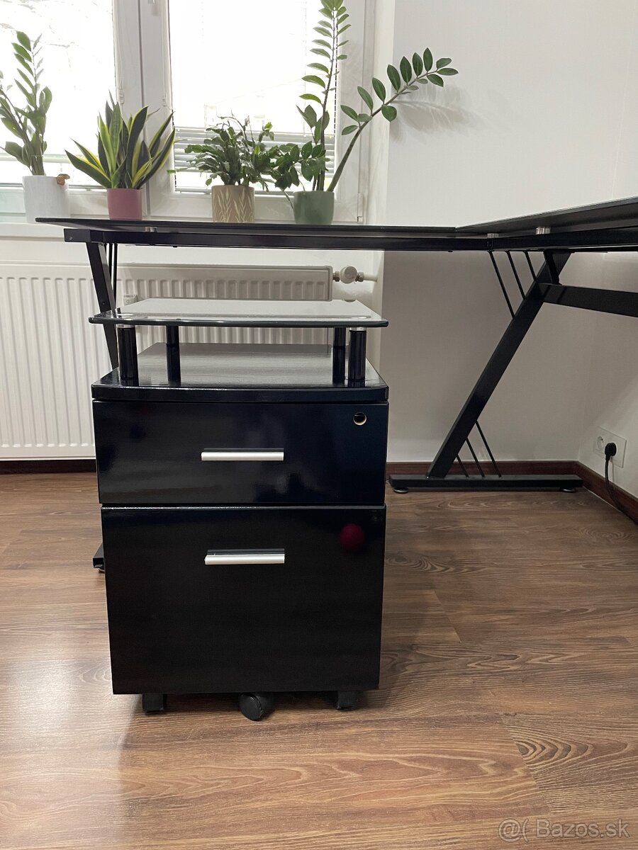 Sklenený pracovný stôl rohový - 8