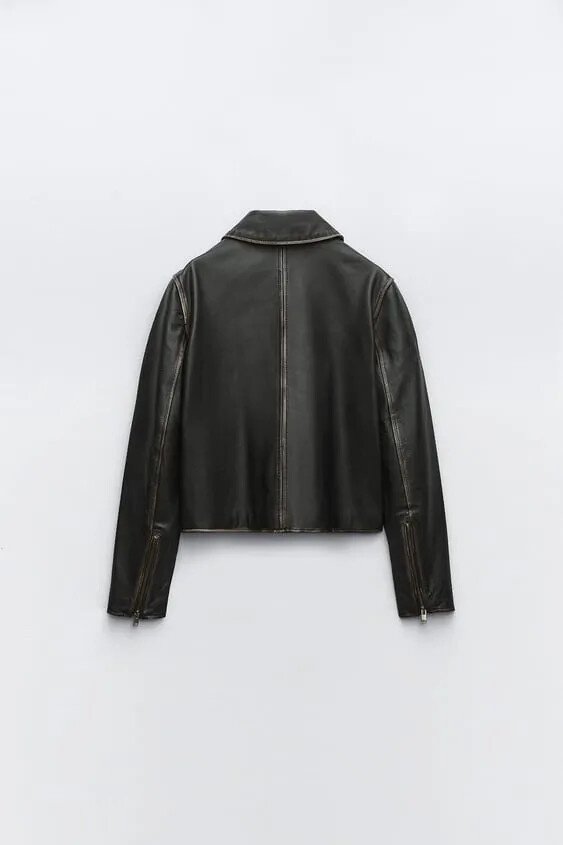 Skrátená kožená bunda ZARA so zničeným efektom. - 8