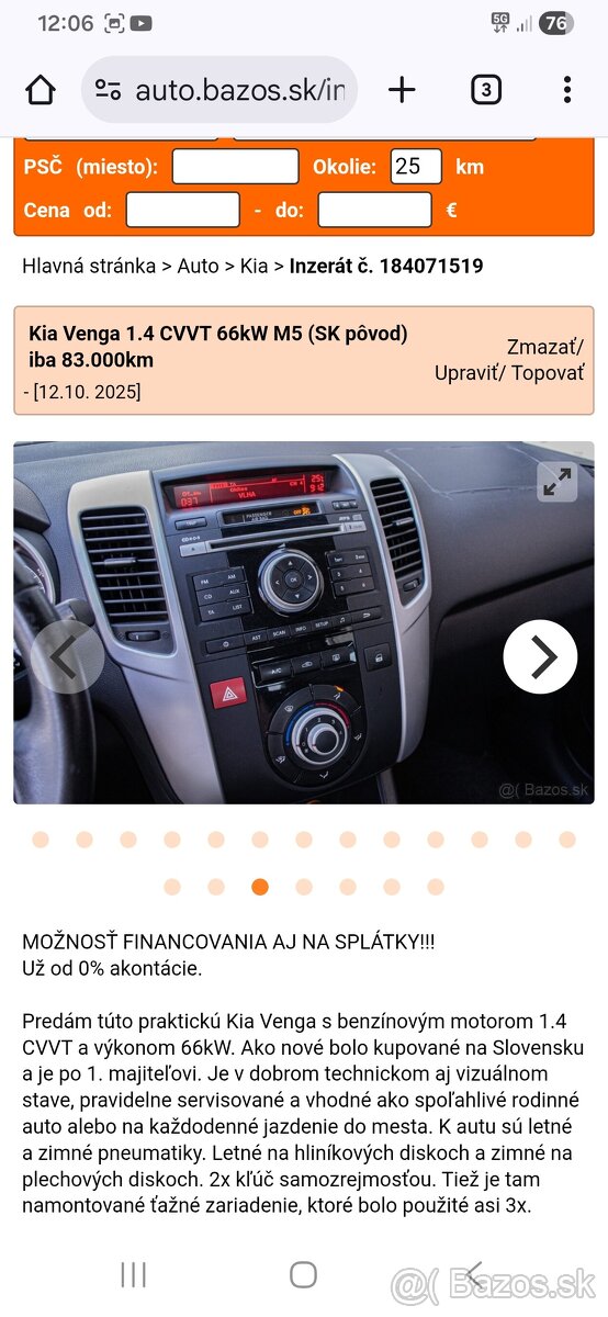 Kia Venga 1.4 83.000km - 8