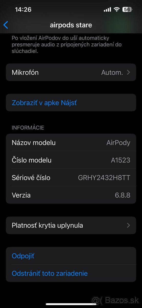 Apple sluchadla AirPods 1 Číslo modelu: A1523 - 8