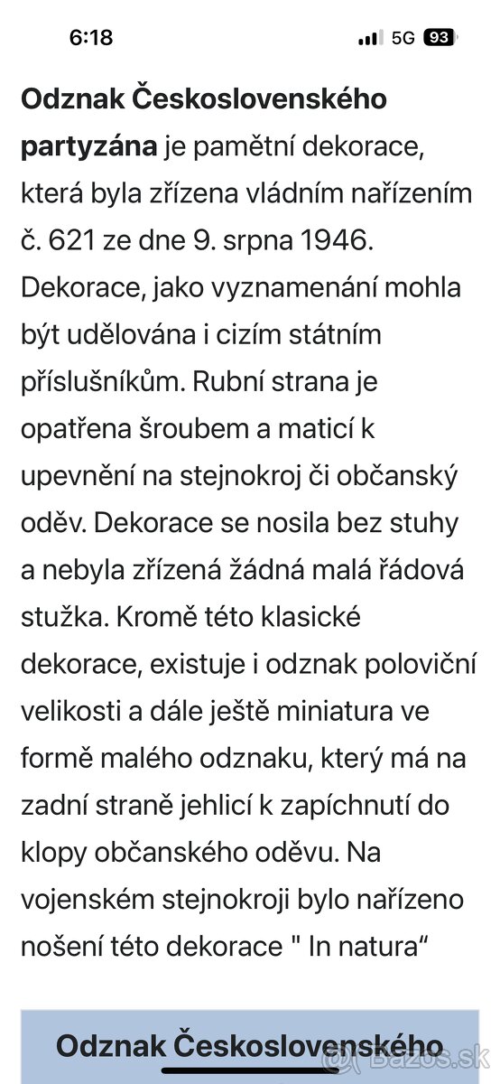 čs. odznak partyzán s dekretem o udělení - 8