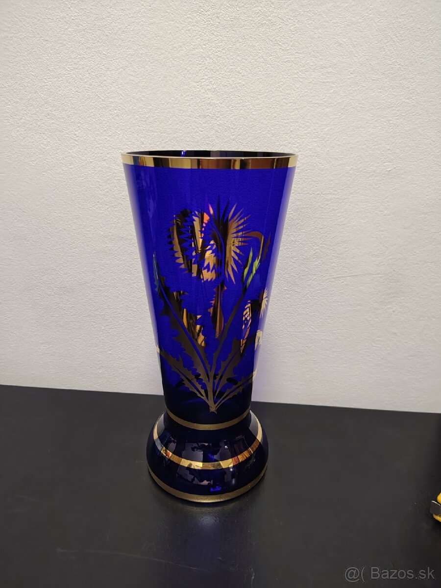 Váza sklo farebné+zlatá potlač - 8
