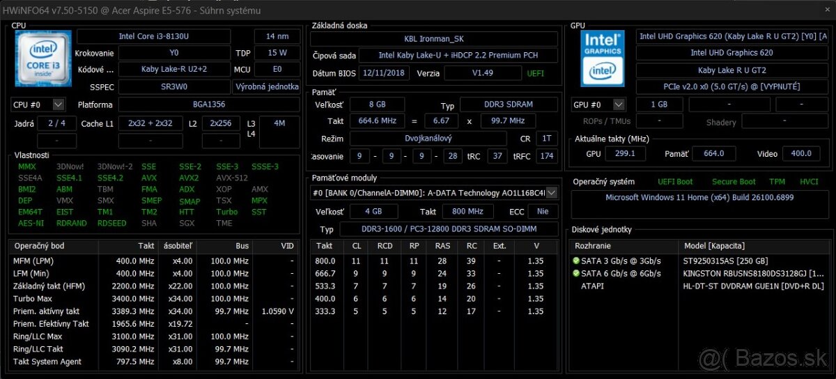 Acer Aspire E15 /Core i3-8130U/8GB RAM/FHD IPS/SSD+HDD - 8