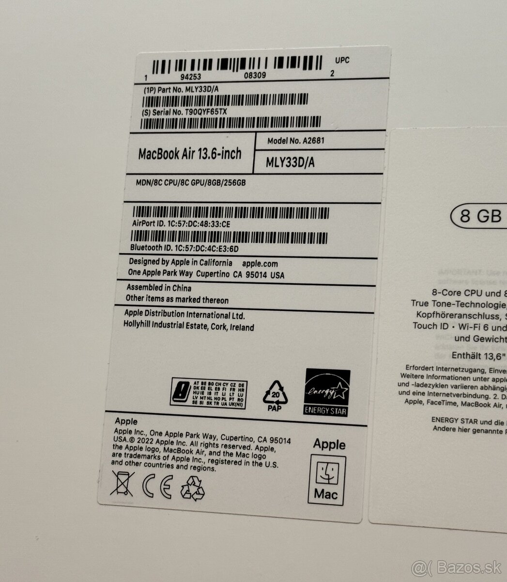 Macbook Air 13,6” M2 (2022) 8GB / 256GB Midnight - 8