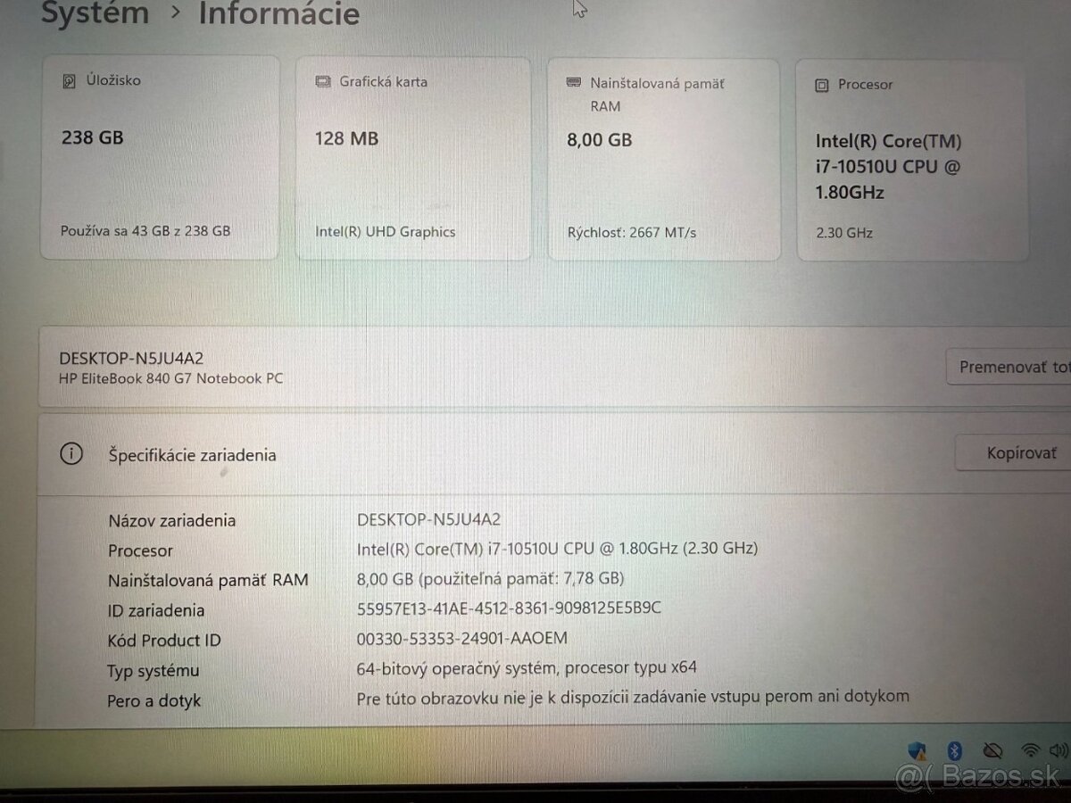 Notebook HP EliteBook 840 G7 i7-10510U / 8GB RAM / 256GB SSD - 8