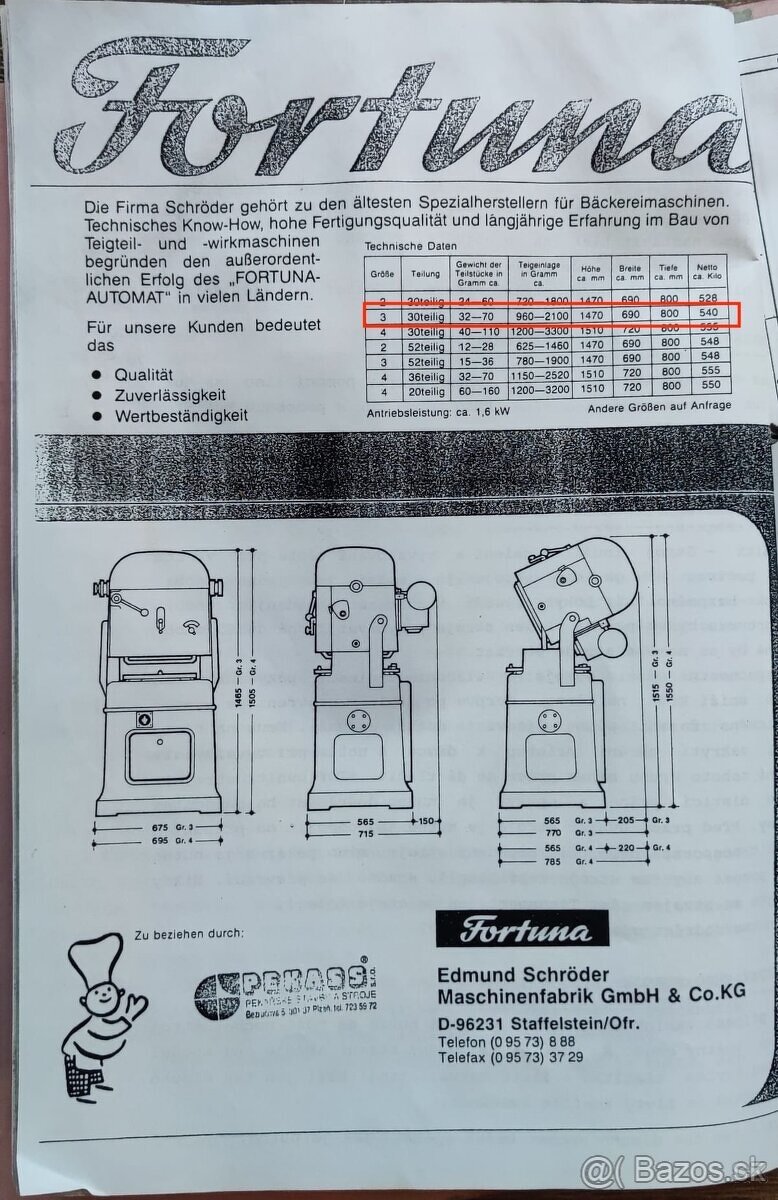 Dělička těsta automat fortuna - 8