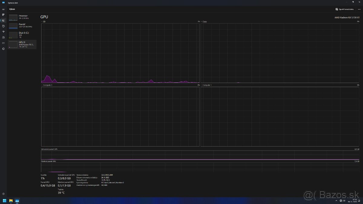 Herný / pracovný počítač, R7 1700/ RX5700XT 8GB/ 16GB Ram - 8
