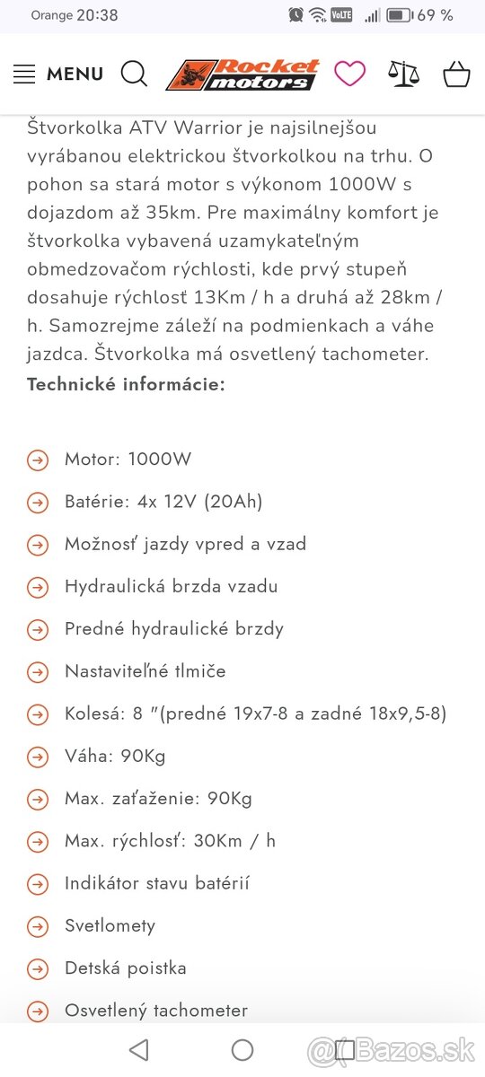 Elektrická stvorkolka Warrior XL 1000w - 8