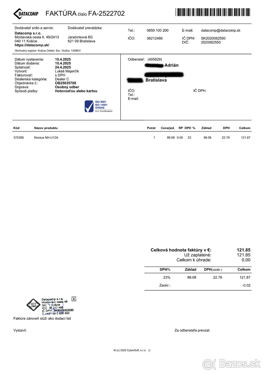 CPU chladič - Noctua NH-U12A - záruka ešte 66 mes. - 8