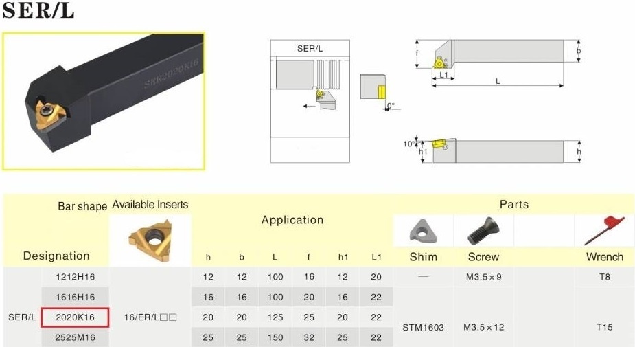 Závitové sústružnícke nože - vonkajšie / stúpanie 0,5-3mm - 8