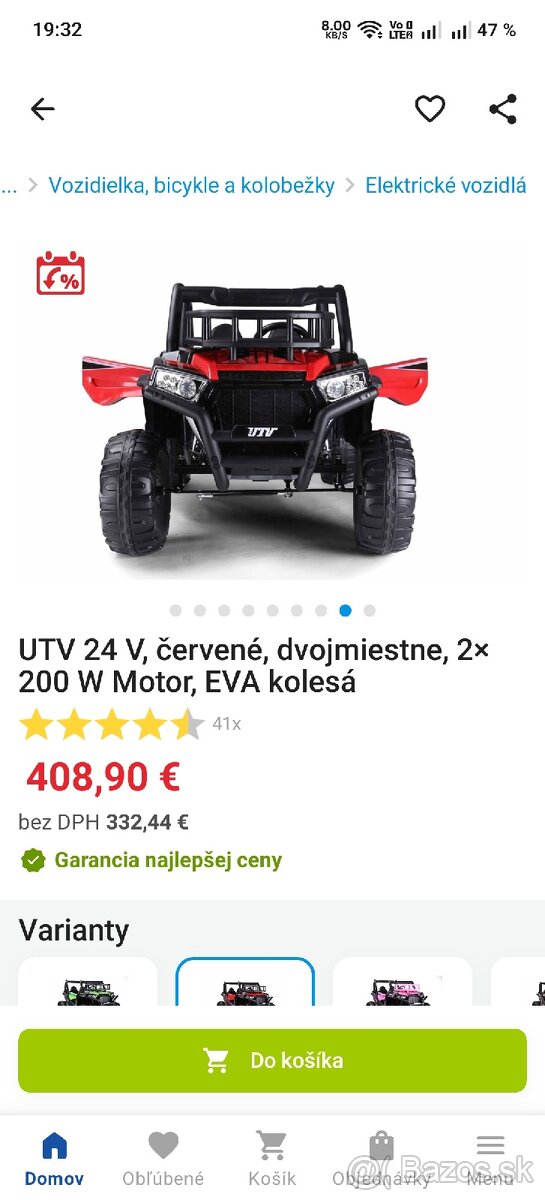 Detské Auto UTV 24V, 2 × 200 W Motor - 8