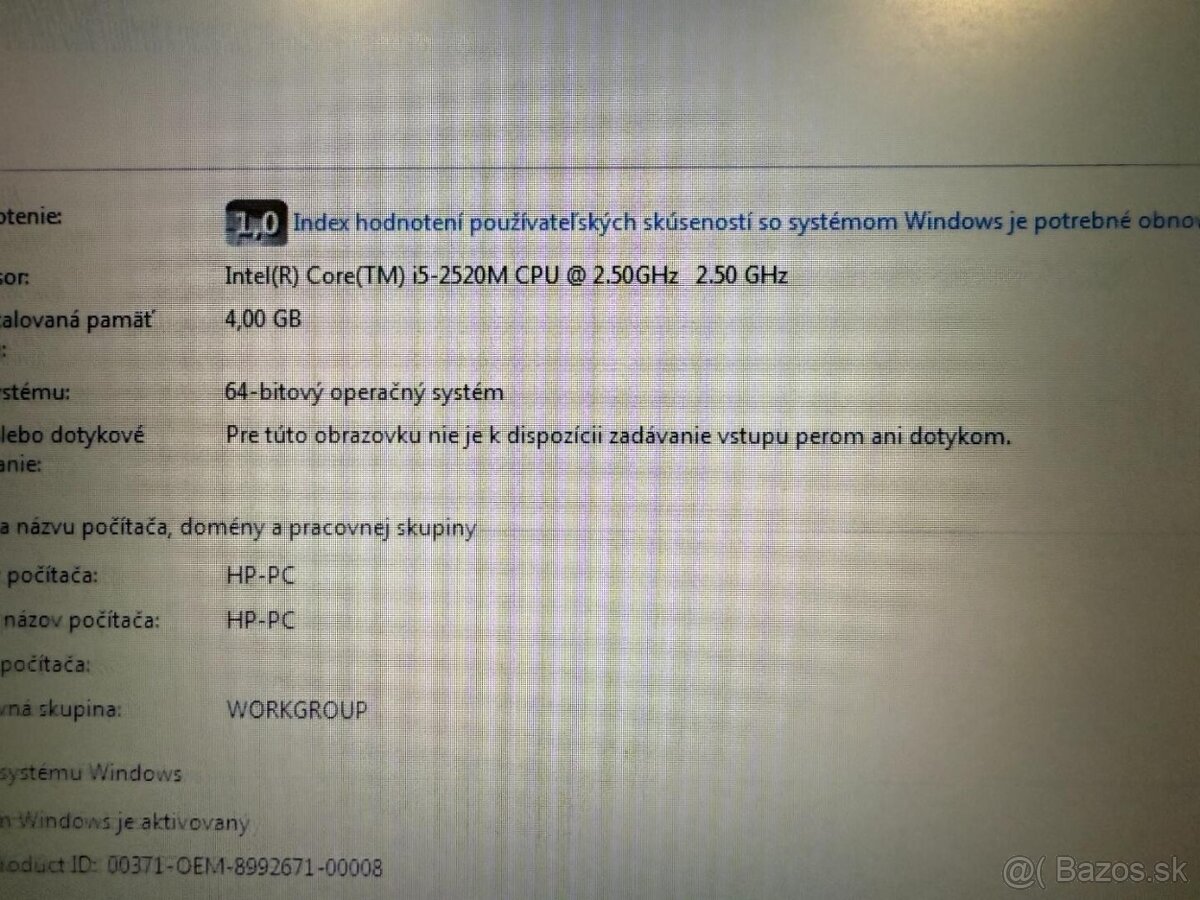 Notebook HP EliteBook 8460p i5 / 4GB RAM / 320GB HDD / WIN 7 - 8