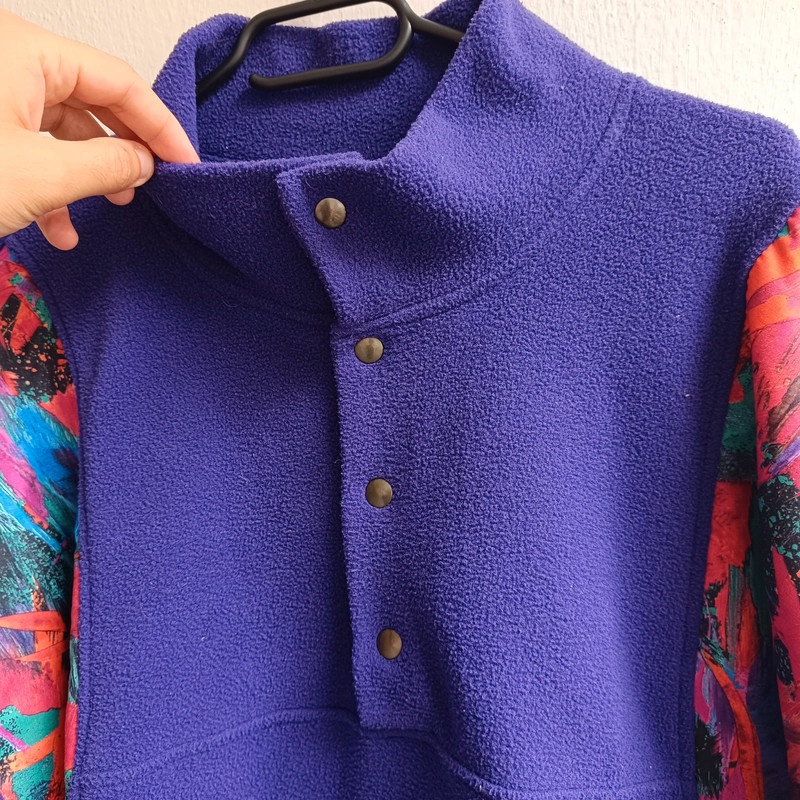 Vintage 80s Puma fialová fleece mikina flísová bunda M - 8