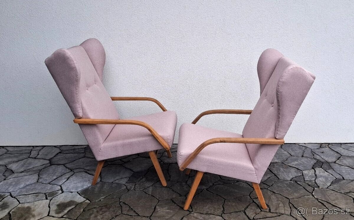 Retro křesla "ušáci" po renovaci 2ks - 8