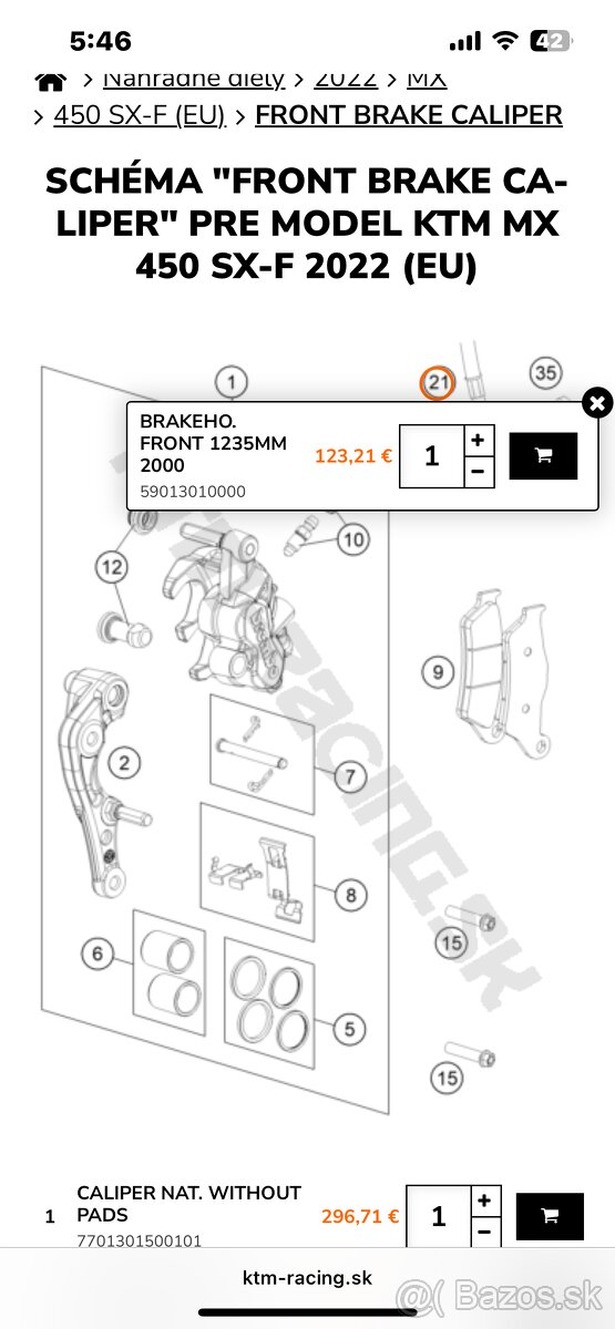Ktm SX/ exc brembo pumpa, hadica OEM - 8