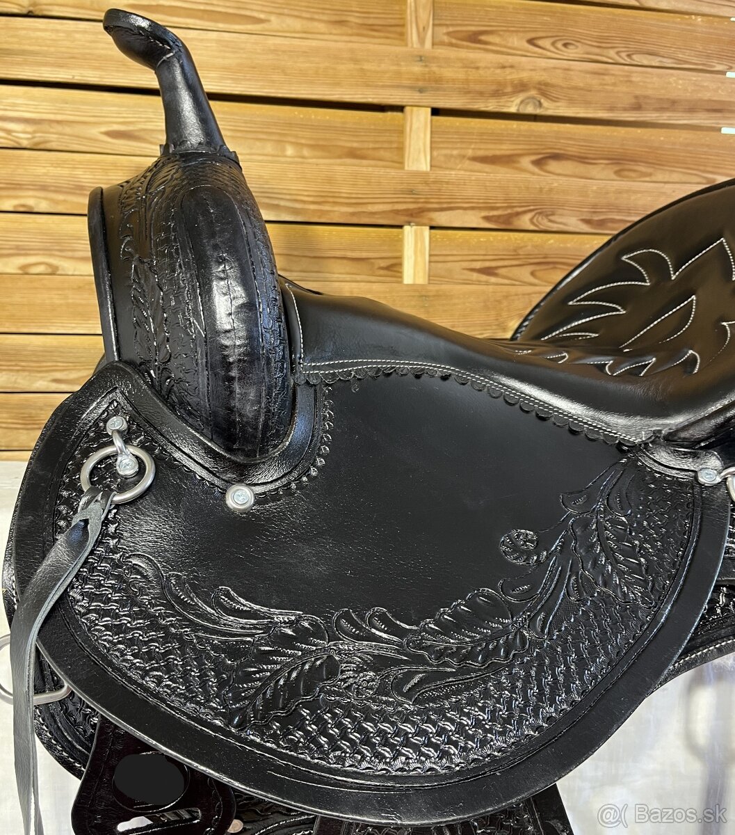 Westernový sedlový komplet 26) černé oválné krátké široké - 8