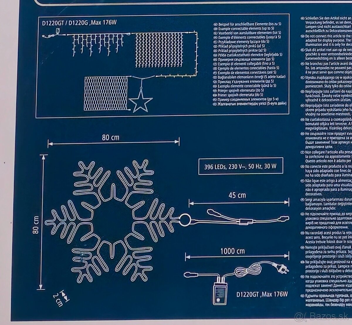 LED vločka, 80x80cm, 396 LED studená/teplá biela - 8
