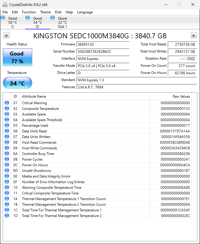 Kingston DC1000M Data Center Series SSD 3.84TB, 2.5" / U.2 - 8