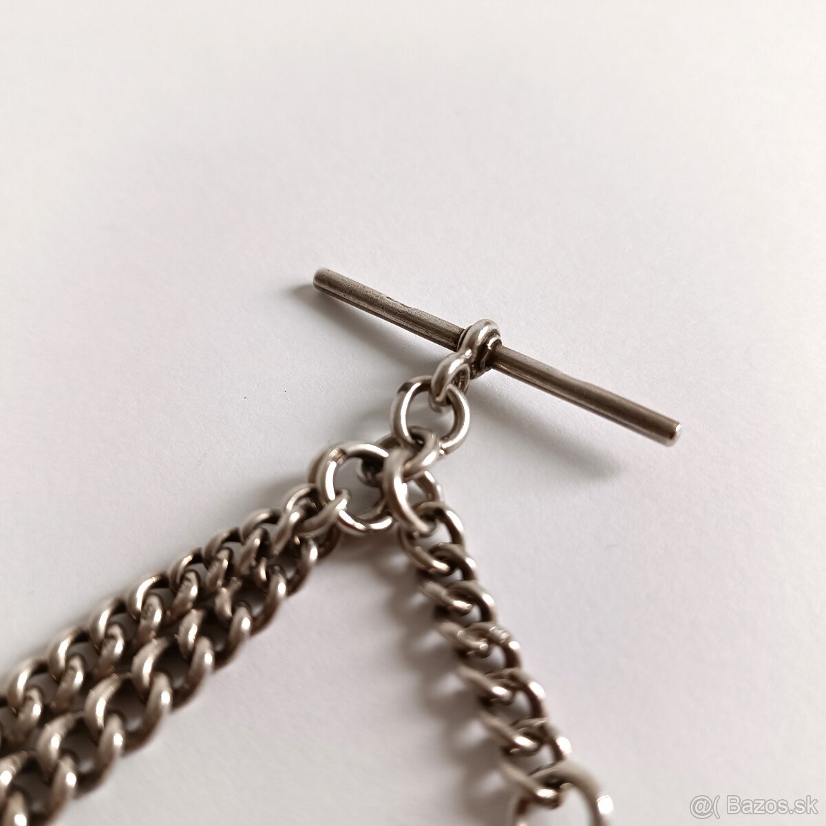 Masívna starožitná strieborná reťaz na vreckové hodinky s pr - 8