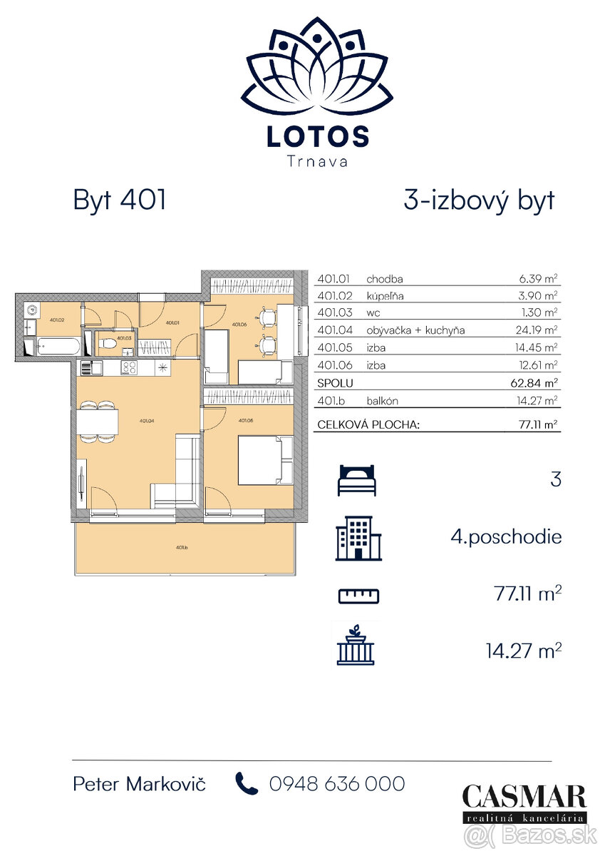 3-izbový byt s priestranným balkónom v novostavbe LOTOS Trna - 8
