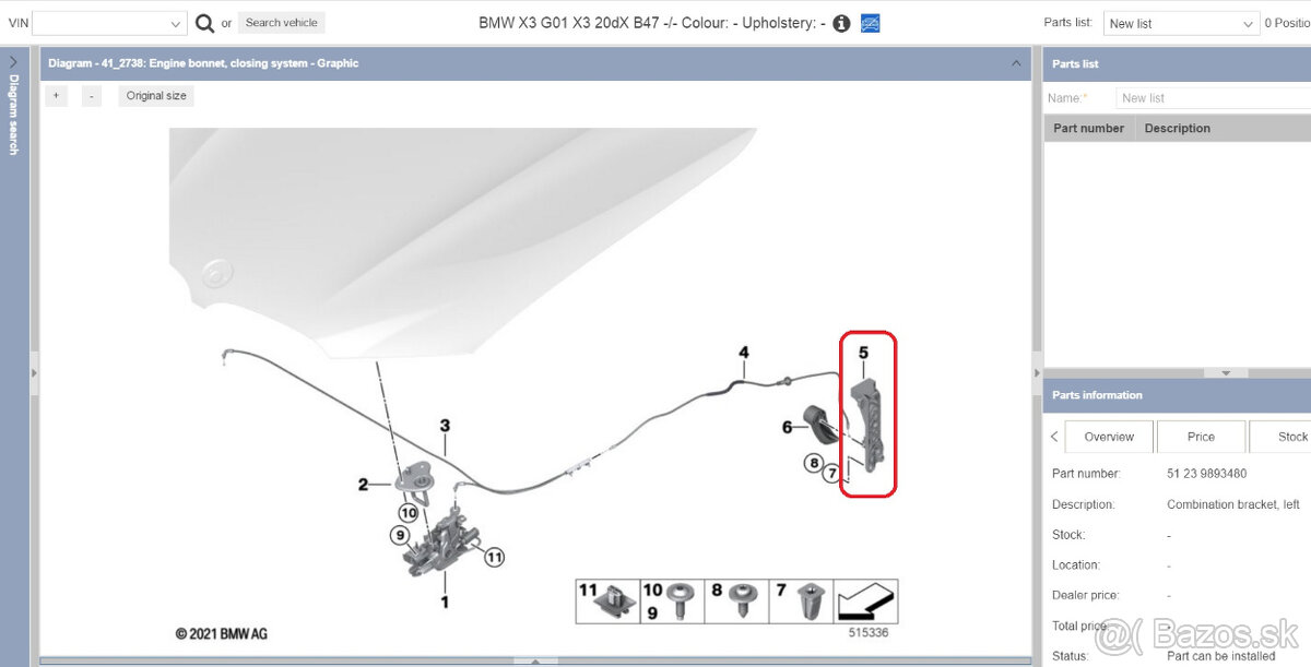 držiak páčky otvárania prednej kapoty na BMW - 8