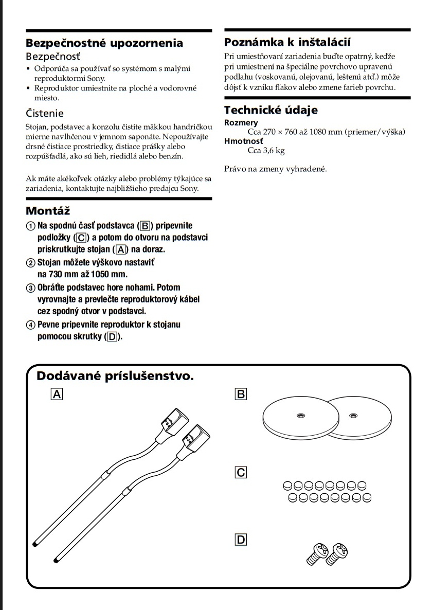 SONY WS FV11 - podlahové stojany na reproduktory - NOVÉ - 8
