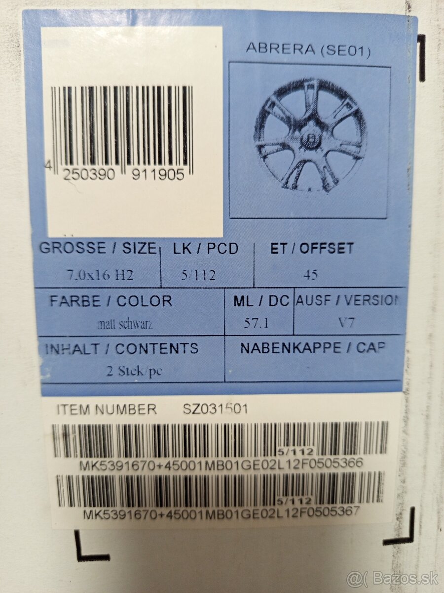 Alu disky R16 5x112 Et45 7J Seat Škoda Audi Volkswagen - 8