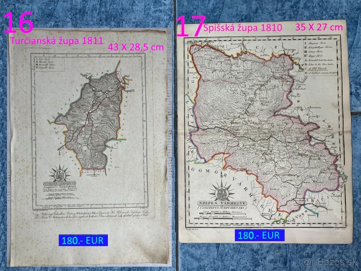 Slovenské župy 200 ročné mapy celá zbierka na predaj - 8