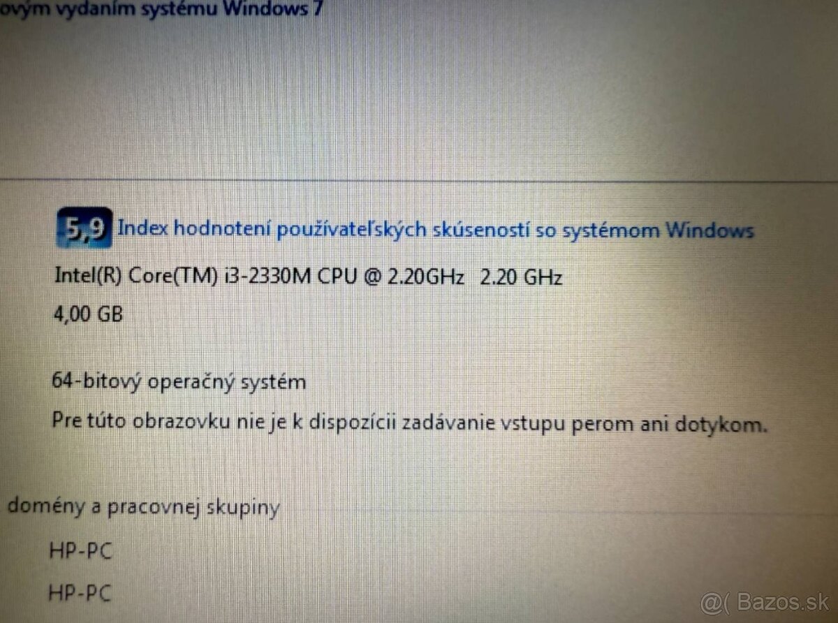 Notebook 13,3" HP.Intel i3-2330M 2x2,20GHz.4Gram.320gb.Win7 - 8