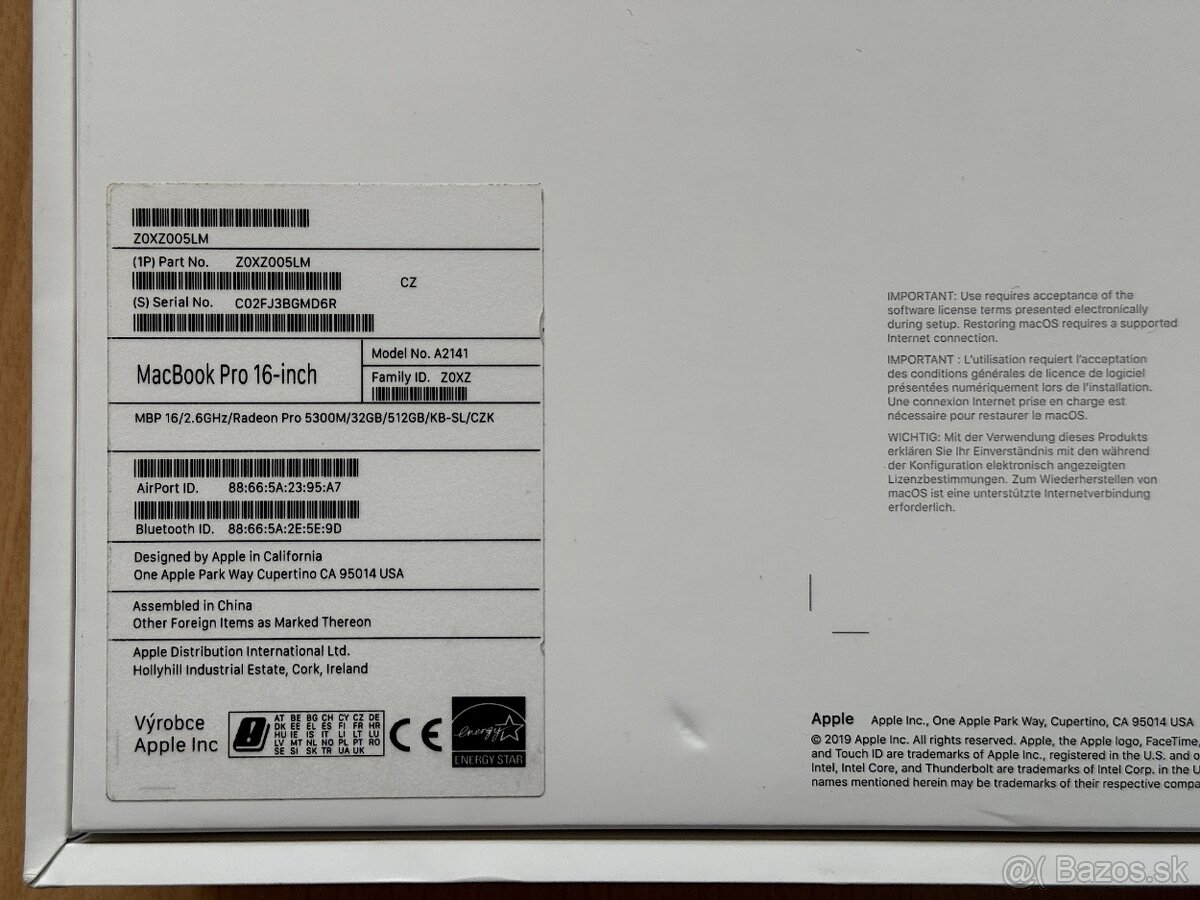 MacBook Pro 16" i7-2.6GHz,6j/32GB/512GB, Výdrž batérie 5 h. - 8